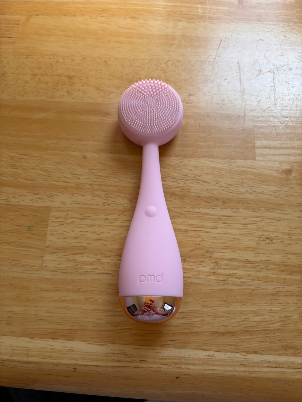 PMD Pink Silicone Facial Cleansing Brush with Rose Gold Accent